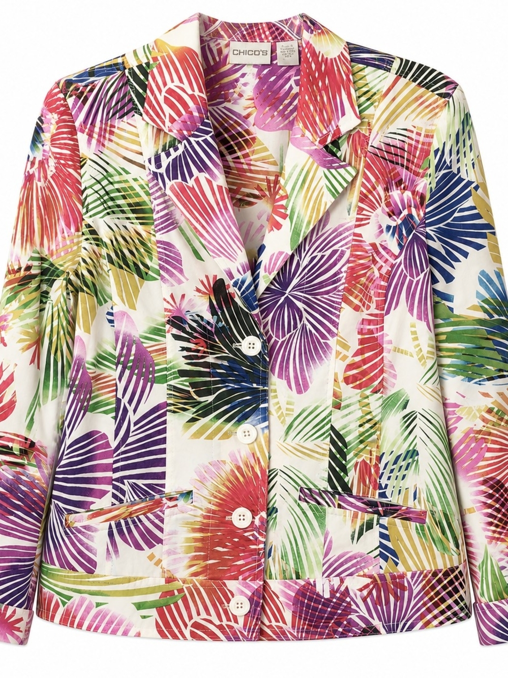 Chico's Vibrant Purple and Pink Tropical Print Jacket